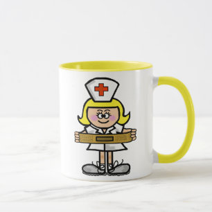 Den blonda kvinnliga sjuksköterskamuggen mugg