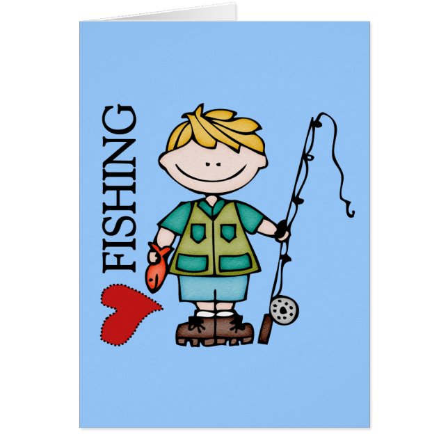 Den blonda pojken älskar jag fiske hälsningskort (Framsidan)
