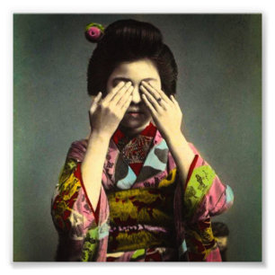 Den blyga Geishavintagen gammala Japan räcker Fototryck
