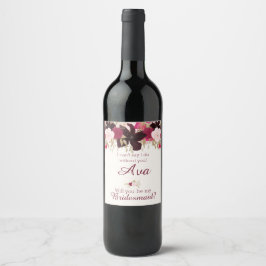 Den bohemiska Blommigten Bridesmaid Frieri Vin-eti Vinflaska Etikett