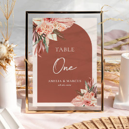 Den bohemiska Blommigten Terracotta & Ivory Bröllo Bordsnummer