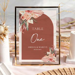 Den bohemiska Blommigten Terracotta & Ivory Bröllo Bordsnummer