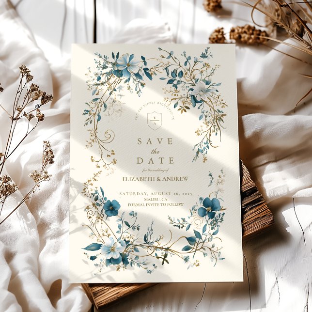 Den bohemiska Vintagens Blommigt Fern Bröllop Spara Datumet (Skapare uppladdad)