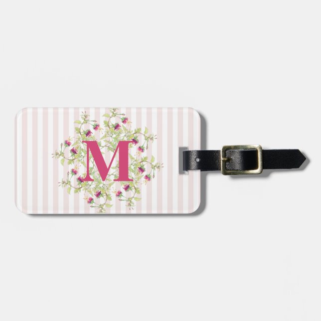 Den Boho rosa ros blommar monogramen Bagagebricka (Horisontell Framsida)