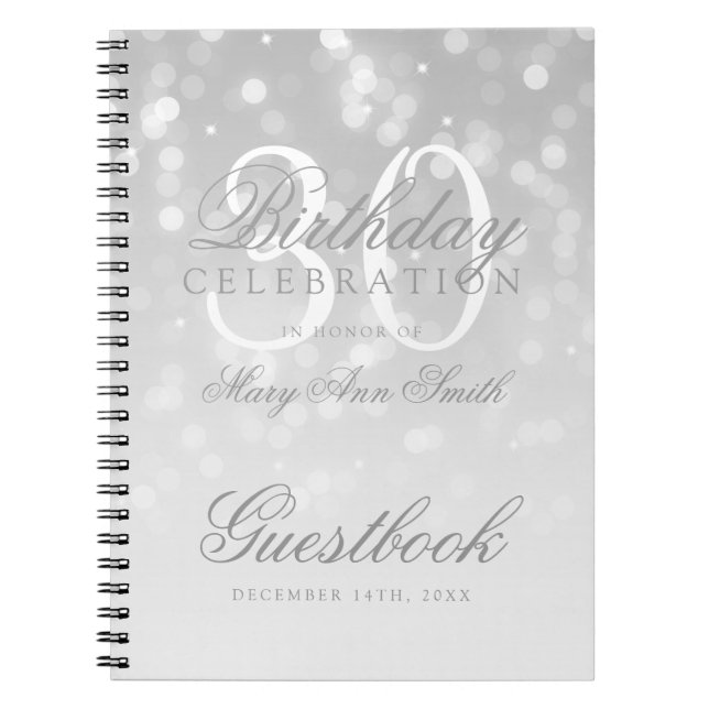 Den Bokeh för Guestbook30års födelsedagsilver Anteckningsbok (Framsidan)