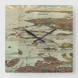 Den Boston hamnen Birdseye-beskådar kartan Fyrkantig Klocka