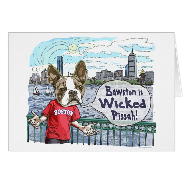 Den Boston terrieren onda Pissah utrustar Hälsningskort (Framsidan Horizontal)