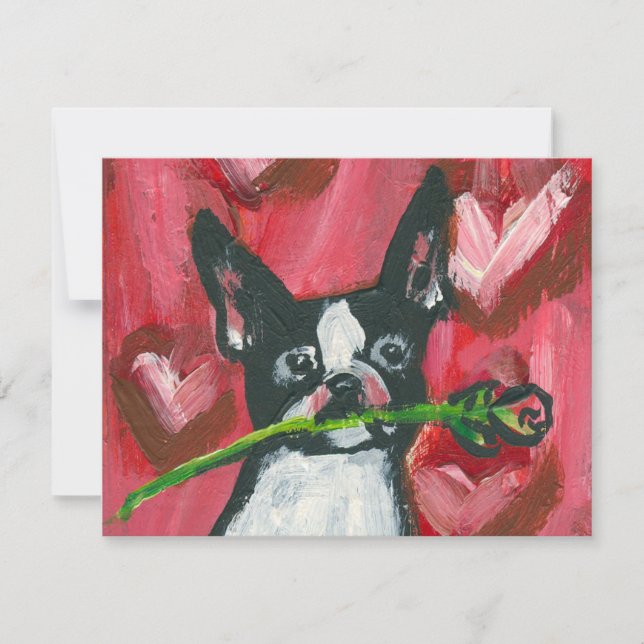 Den Boston Terriervalentinen steg Julkort (Framsida)