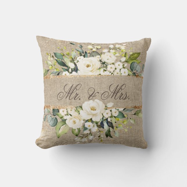 Den botaniska Blommigten Linen Rustic, White Guld Kudde (Framsida)