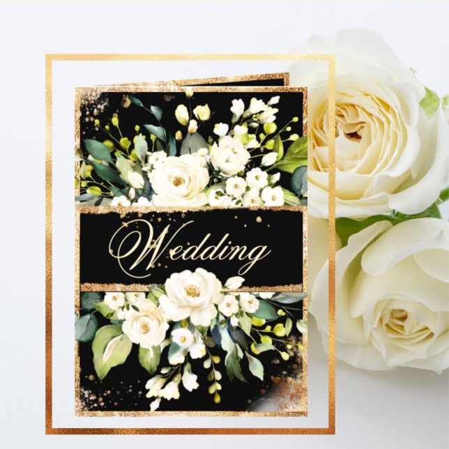 Den botaniska Blommigten White Guld Black Rustic B Inbjudan (Skapare uppladdad)