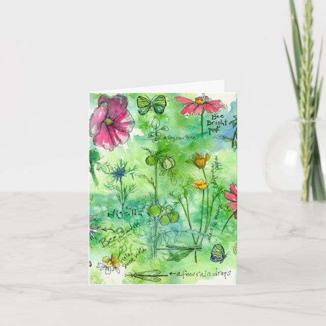 Den botaniska Sketchbookvattenfärgen blommar tack Kort (Framsida)