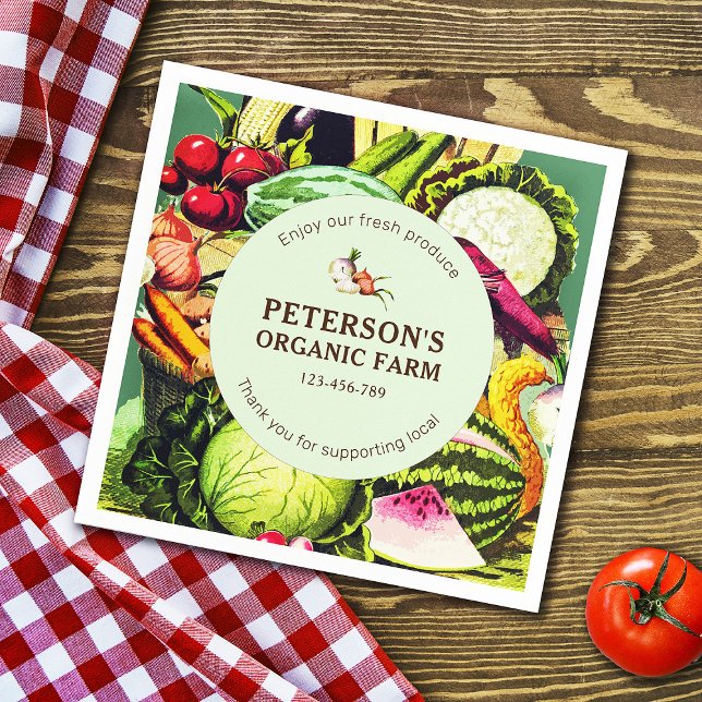 Den botaniska Vintagen Vegetables Lokal Farmer-eti Pappersservett (Skapare uppladdad)