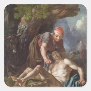Den bra barnsamariten, c.1751-52 (olja på kanfas) fyrkantigt klistermärke