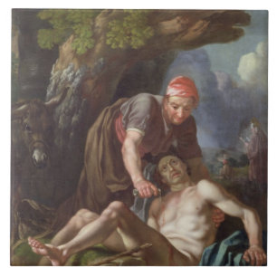Den bra barnsamariten, c.1751-52 (olja på kanfas) kakelplatta