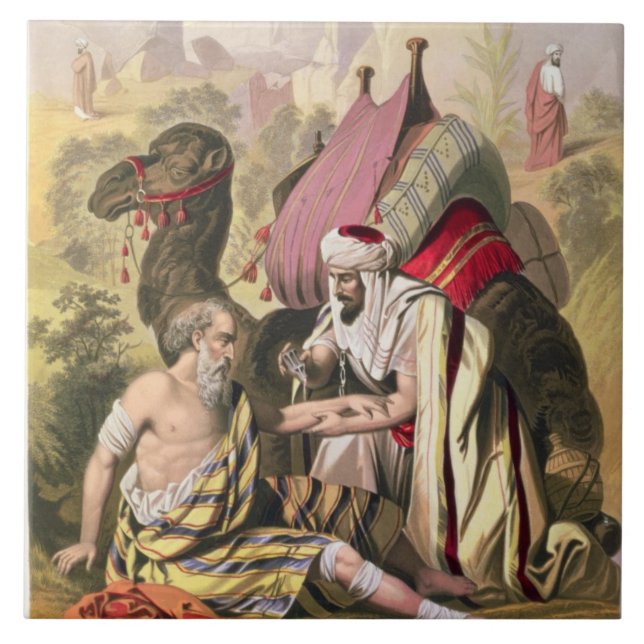Den bra barnsamariten, från en bibel som skrivs ut kakelplatta (Framsidan)