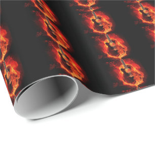 Den brinna gitarren, orange flammar musikrockband presentpapper
