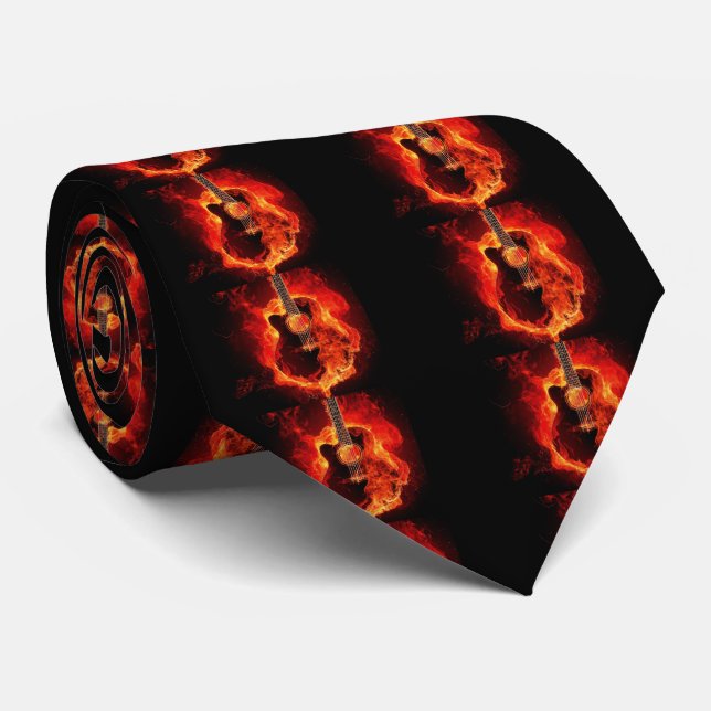 Den brinna gitarren, orange flammar musikrockband slips (Rullad)