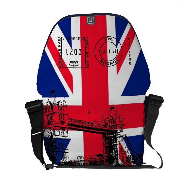 Den brittiska flagga med torn överbryggar och messenger bag (Öppen Baksida)