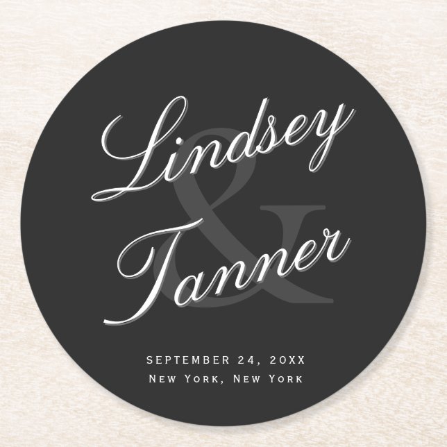 Den bröllopbruden & brudgummen i den skuggade underlägg papper rund (Framsidan)