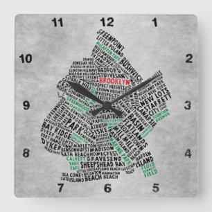 Den Brooklyn NYC typografikartan tar tid på Fyrkantig Klocka