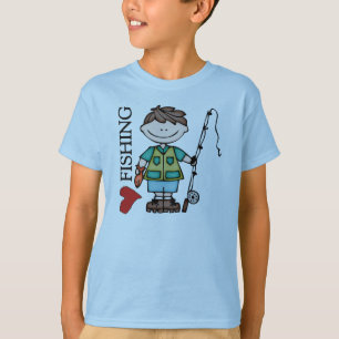 Den bruna Haired pojken älskar jag fiske Tee Shirt