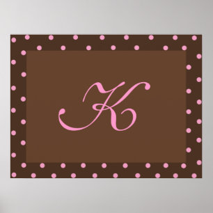Den bruna och rosa polkaen pricker Monogramramen Poster
