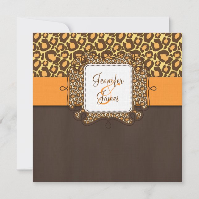 Den bruna orange leoparden Spots bröllopinbjudan Inbjudningar (Framsida)