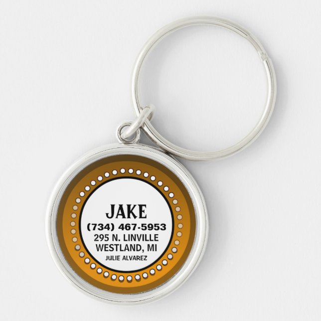 Den bruna orangen dubbar - Jake Rund Silverfärgad Nyckelring (Framsidan)