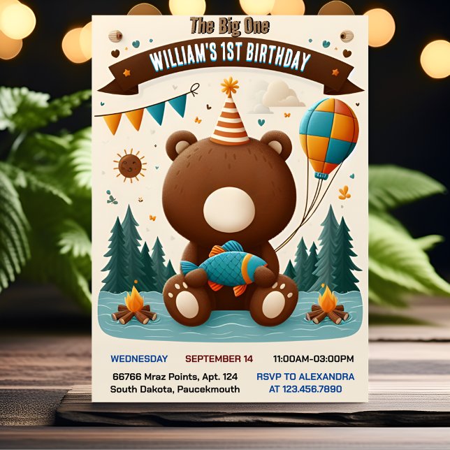 Den bruna Roligten Fish Boy Cute Baby Bear 1:a föd Inbjudningar (Skapare uppladdad)