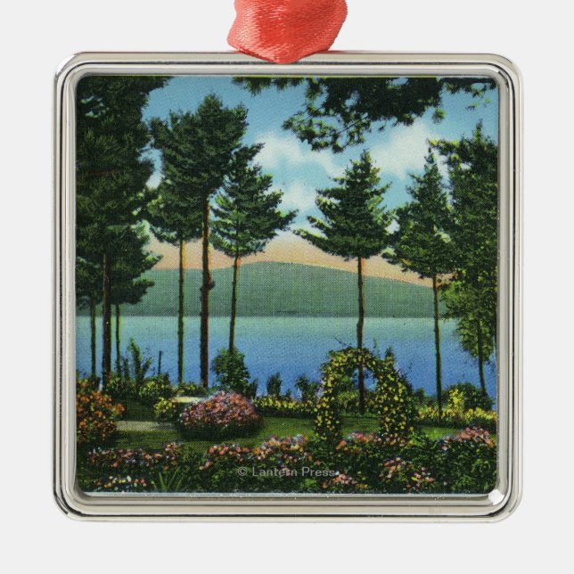 Den bruna svanen parkerar beskådar av sjön julgransprydnad metall (Framsidan)