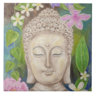 Den Buddha blommaväggen belägger med tegel Kakelplatta