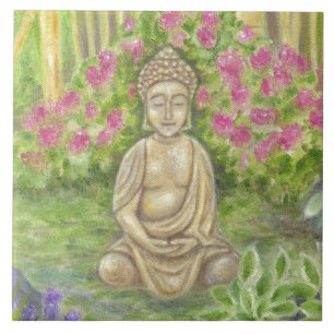 Den Buddha statyväggen belägger med tegel Kakelplatta