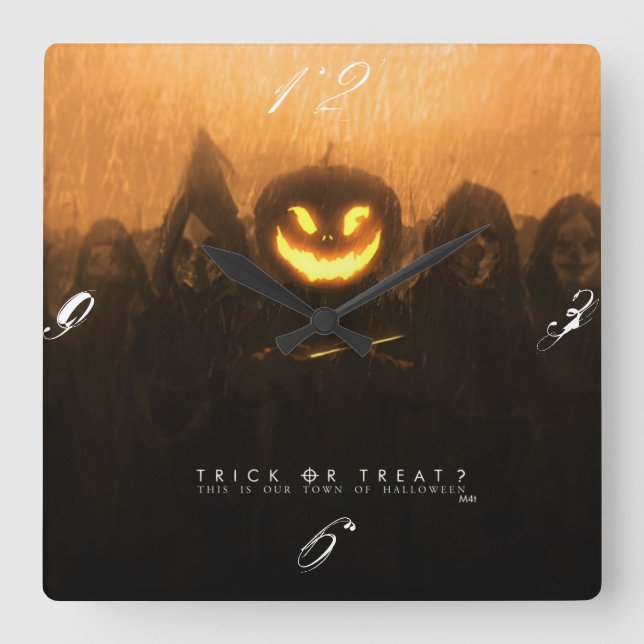 Den bus eller godishalloween väggen tar tid på fyrkantig klocka (Framsida)