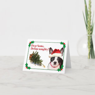 Den busiga Boston Terrier-juldkorten Helgkort