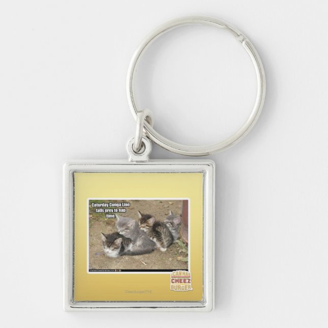 Den Caturday congaen fodrar Fyrkantig Silverfärgad Nyckelring (Framsidan)