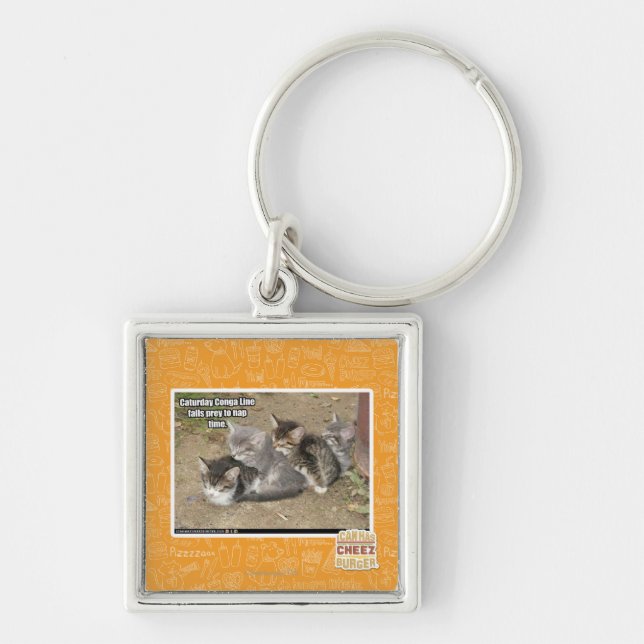 Den Caturday congaen fodrar Fyrkantig Silverfärgad Nyckelring (Framsidan)