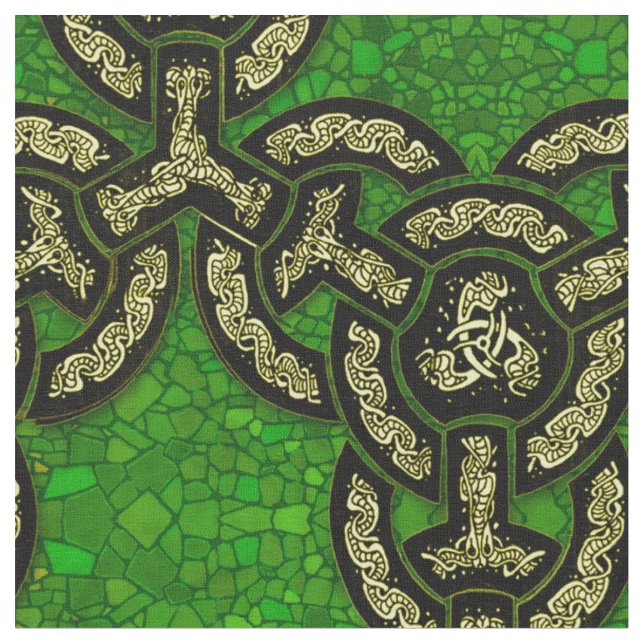 Den Celtic draken kedjar stort i mörk - grönt Tyg (Närbild)