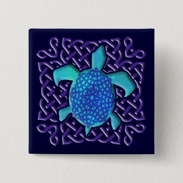 Den Celtic fnurrasköldpaddan (blått) knäppas Knapp (Framsida)
