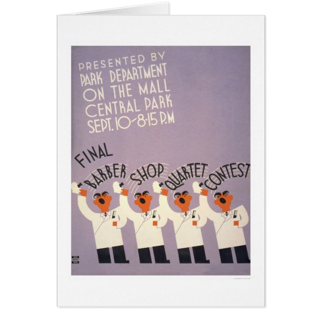 Den Central Park barberaren shoppar 1937 WPA Hälsningskort (Framsidan)