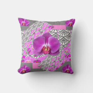 DEN CERISE ROSA ORCHIDEN BLOMMAR GRÅ FÄRG DECO KUDDE