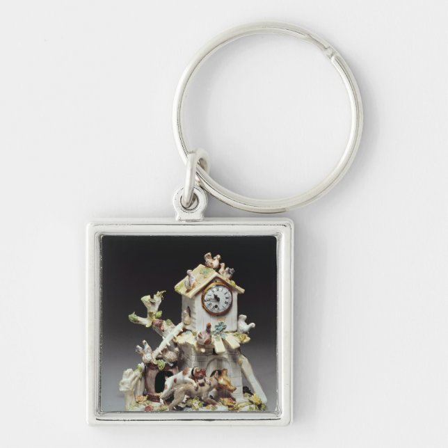 Den Chelsea porslinfarmyarden tar tid på fodral Fyrkantig Silverfärgad Nyckelring (Framsidan)