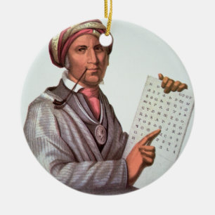 Den Cherokee forskare, Sequoyah (1776-1843) (färg Julgransprydnad Keramik