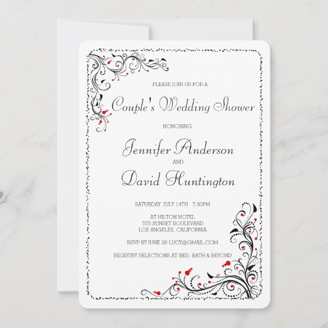 Den chic blommigten virvlar runt parets möhippa inbjudningar (Framsida)