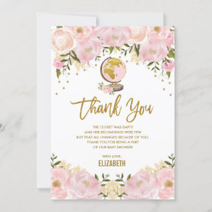 Den chic rosa guld- blommigten reser äventyrbaby tack kort