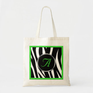 Den chic totot för zebra tryckgröntMonogram hänger Tygkasse