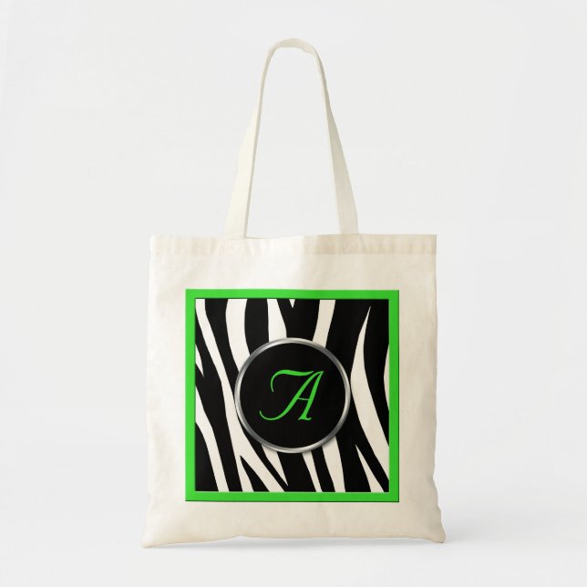 Den chic totot för zebra tryckgröntMonogram hänger Tygkasse (Framsidan)