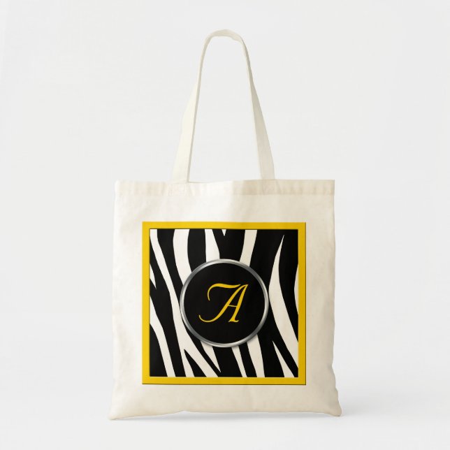 Den chic totot för zebra tryckgultMonogram hänger Tygkasse (Framsidan)