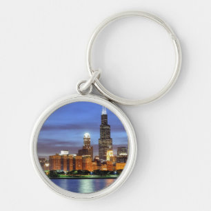 Den Chicago horisonten från den Adler Rund Silverfärgad Nyckelring