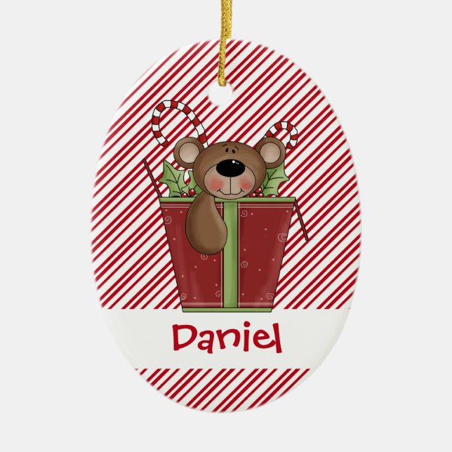 Den Christmastime godisen görar randig Julgransprydnad Keramik (Framsidan)