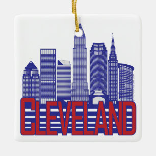 Den Cleveland staden färgar den tvåsidiga Julgransprydnad Keramik